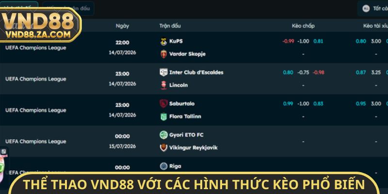 Thể thao VND88 với các hình thức kèo phổ biến